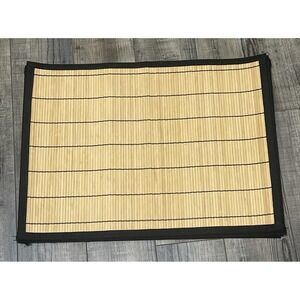 6 Natural Bamboo Wicker Place Mats Black Fabric Hemmed Trim Tiki Bar Boho